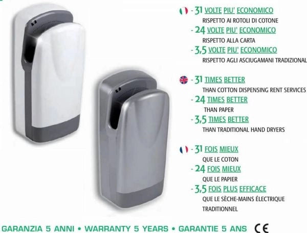 Asciugamani elettrico a parete Tornado Protech BF in plastica bianco