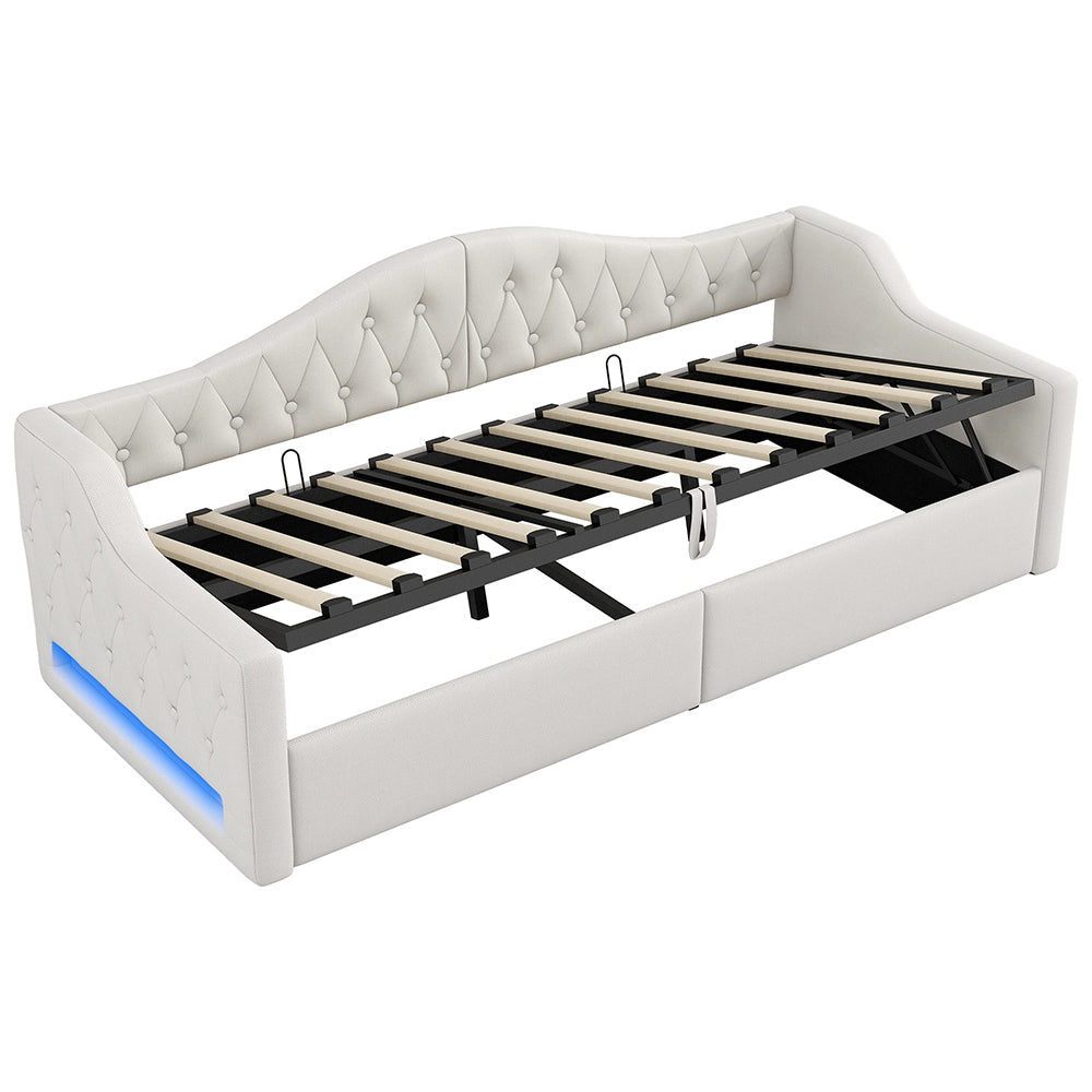 Letto imbottito - Xylo - 90x200cm LED con contenitore, beige