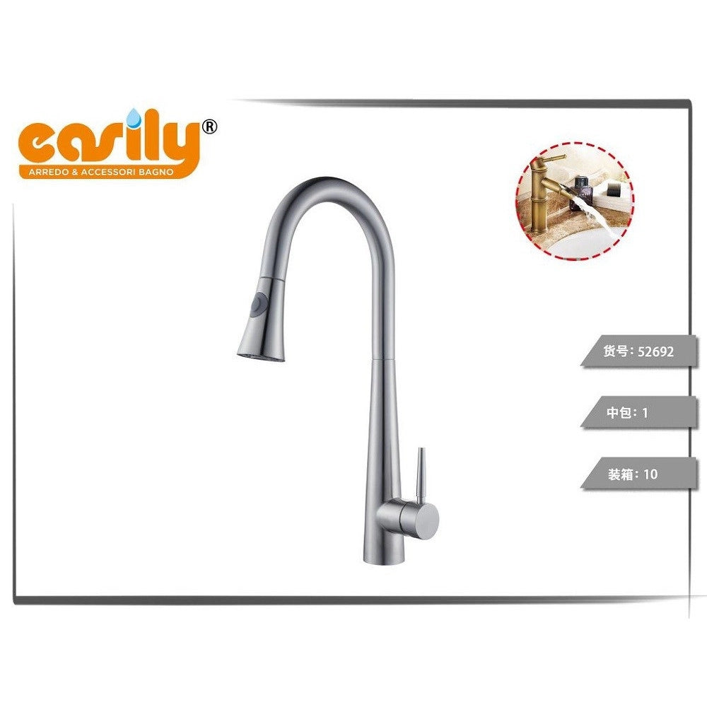 Trade Shop - Miscelatore Rubinetto Monocomando Lavello Cucina Con Doccetta A Canna Alta 52692 -