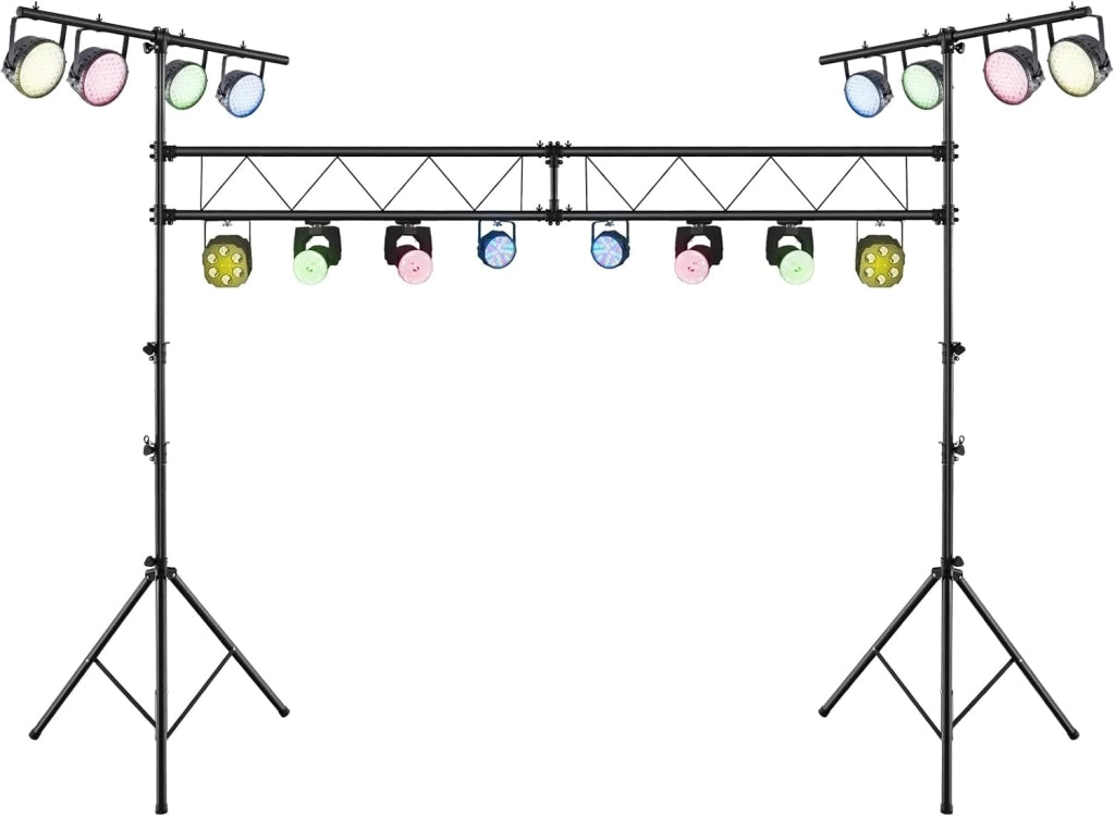 Supporto per Illuminazione DJ Portatile da 350 cm, Supporto per Luci Pieghecole in Metallo con Altezza Regolabile, 32 Punti di Montaggio, Capacità 100 KG