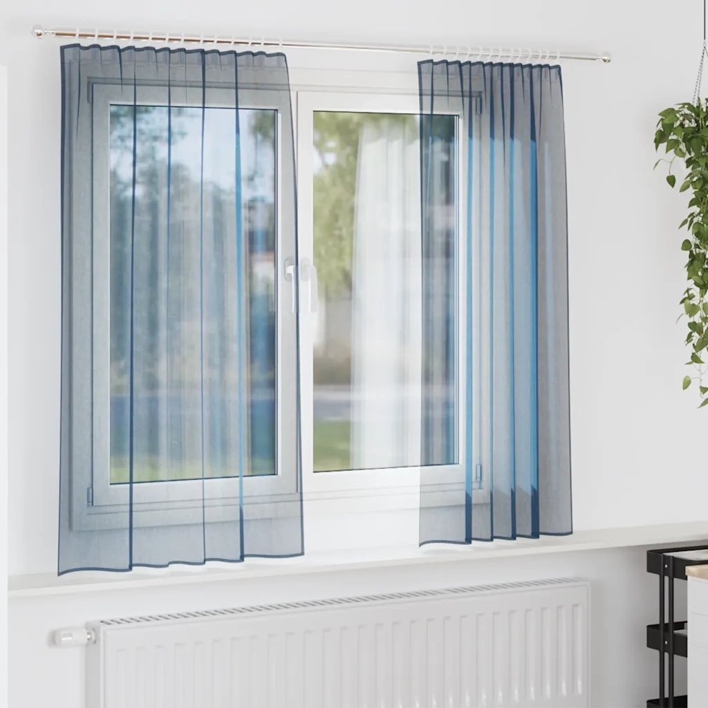 Tende in Voile con Tasche per Aste 2 pz Blu Reale