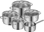 Set di pentole a 5 pezzi - Adatto a tutte le fonti di calore, compresa l'induzione - 3 pentole da cottura e una padella - Coperchio in vetro e maniglie ergonomiche