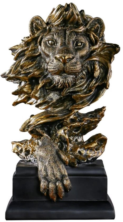 Busto ligneo di leone, figura di leone in resina, figura di animale, decorazione per ufficio, arte artigianale, ornamenti per casa, ufficio, decorazione, regalo.