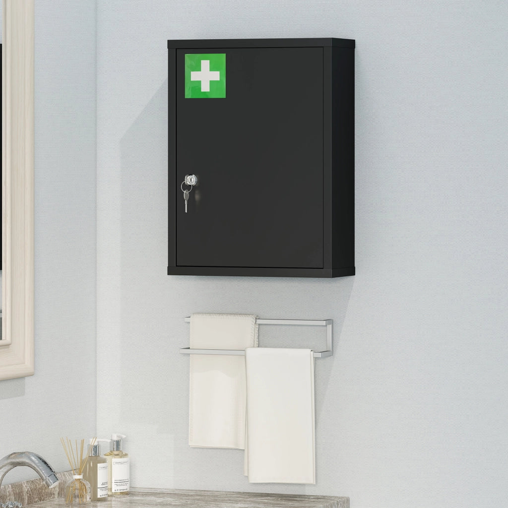 Armadietto farmacia da parete con serratura ¨C Xylo ¨C acciaio nero 40x15x53,5 cm