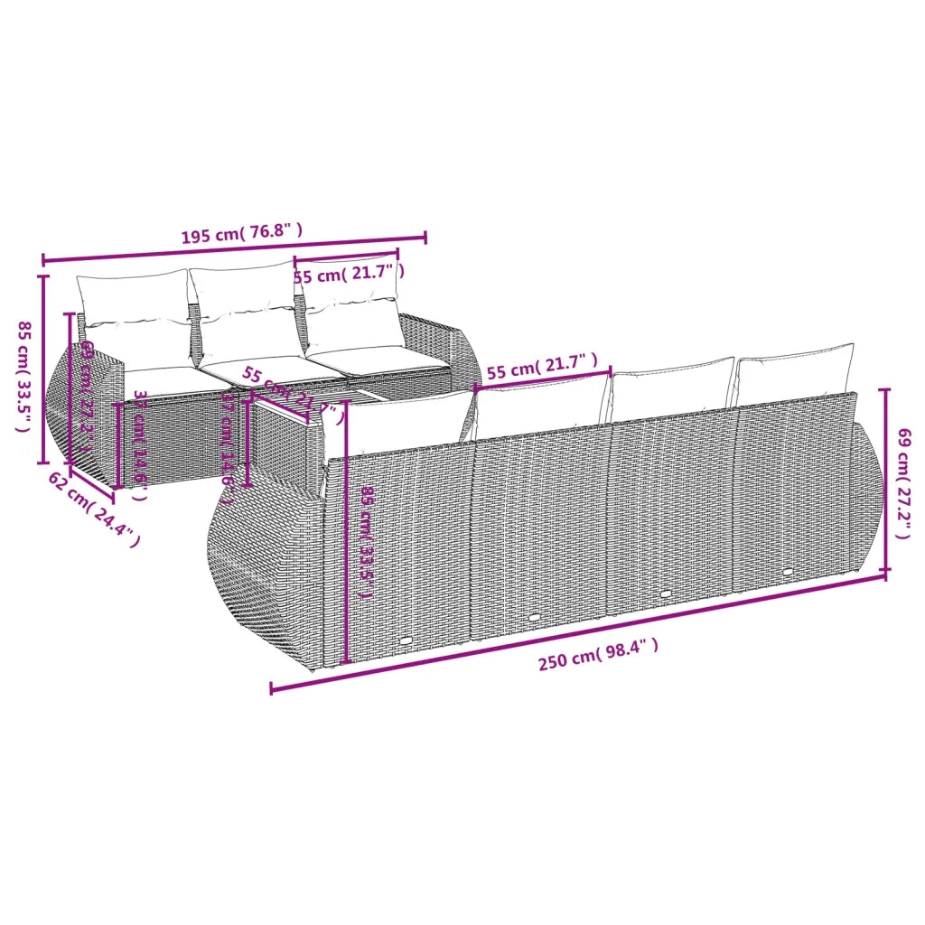 Set Divano da Giardino 8 pz con Cuscini Grigio in Polyrattan 3224912