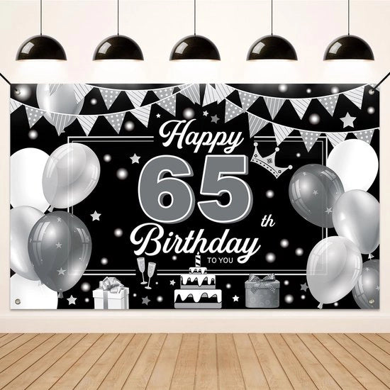 Decorazione di compleanno per il 65° compleanno - Decorazione per festa - Bandiera di festa - Decorazione di sfondo - Materiale in poliestere duraturo - 180 x 110 cm