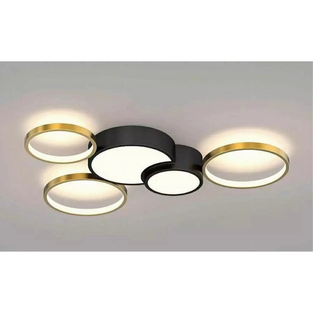 Trade Shop - Plafoniera Led 48w 5 Cerchi Oro Nero Lampada Da Soffitto Moderno Luce 4000k 70999 -