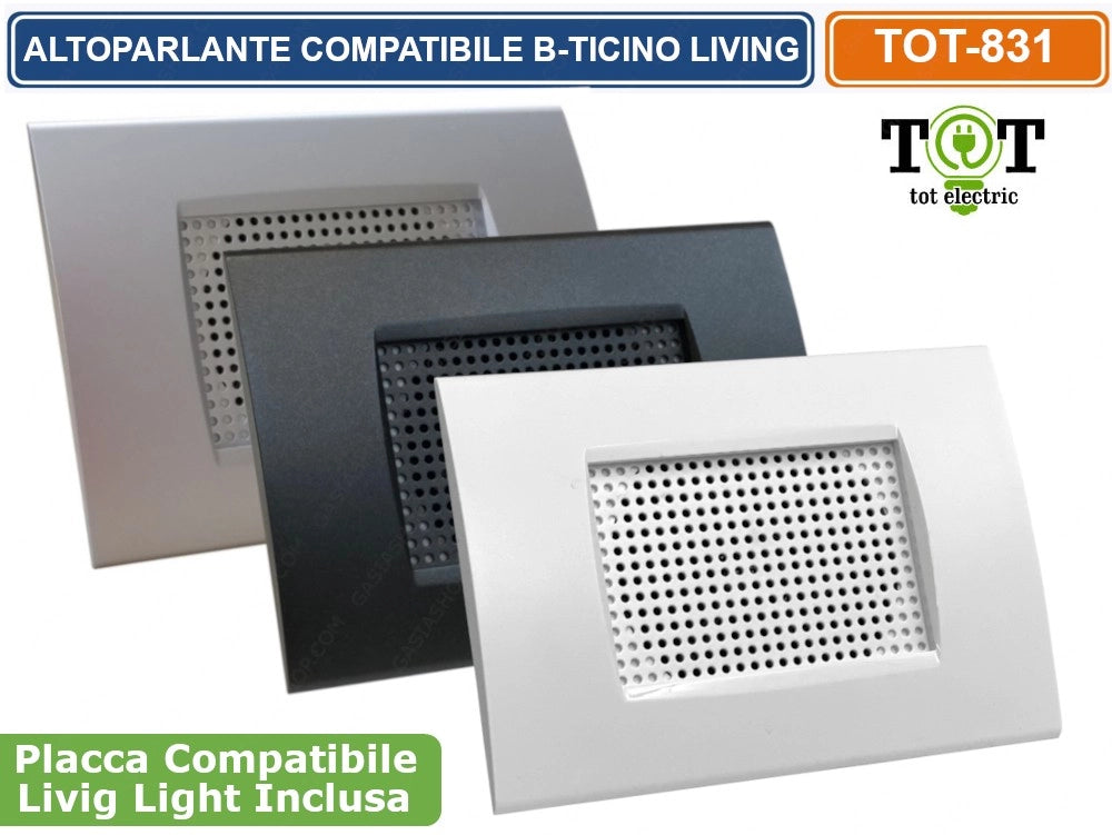 DIFFUSORE AUDIO ALTOPARLANTE INCASSO SCATOLA 503 COMPATIBILE BTICINO LIVING - Colore Struttura:Silver