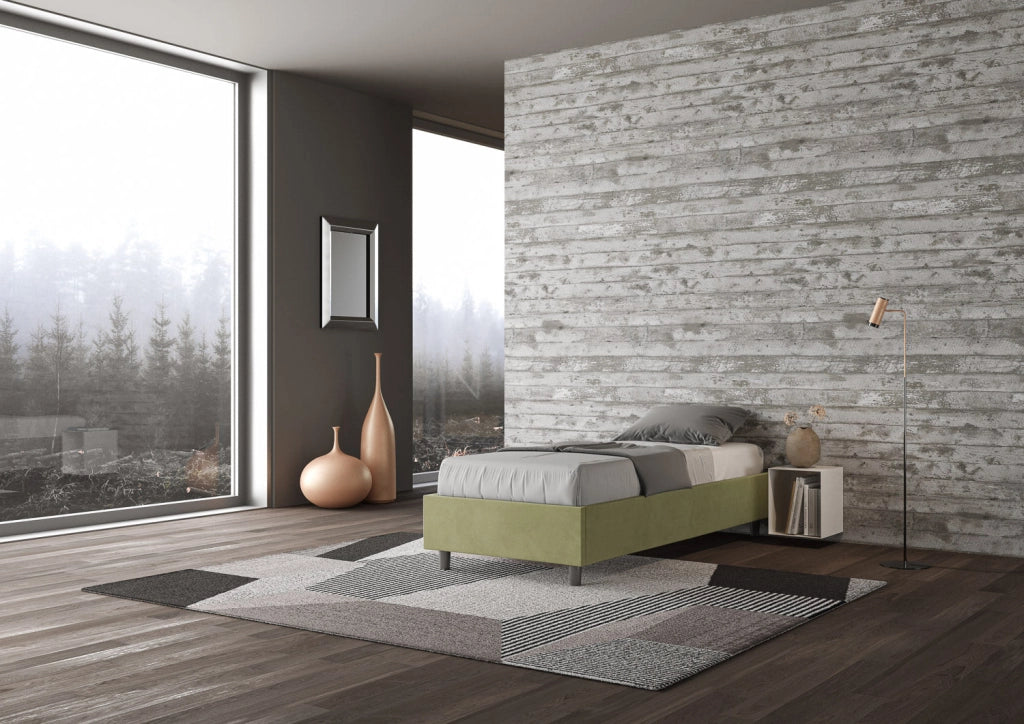 Letto Singolo Sommier 80x190 cm con Rete e Contenitore Azelia Tè Verde