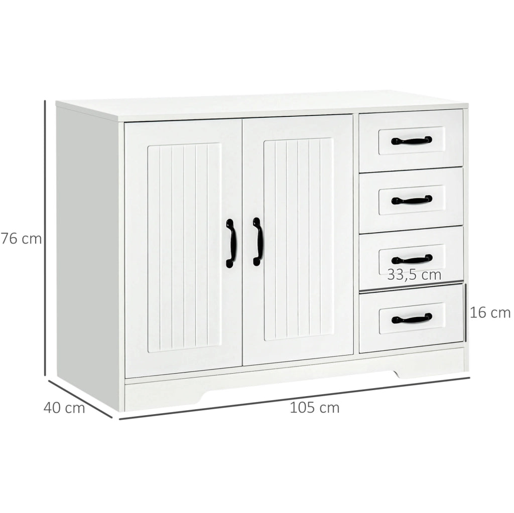 Credenza bianca con ripiano regolabile e 4 cassetti