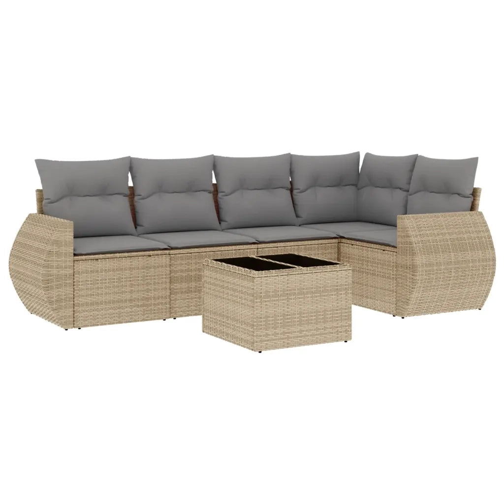 Set Divano da Giardino 6 pz con Cuscini Beige in Polyrattan