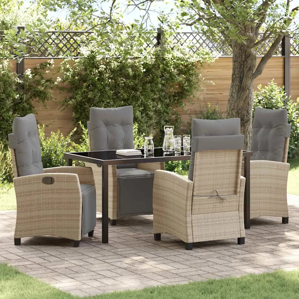 Set da Pranzo per Giardino con cuscino 5 pcs Beige polyrattan