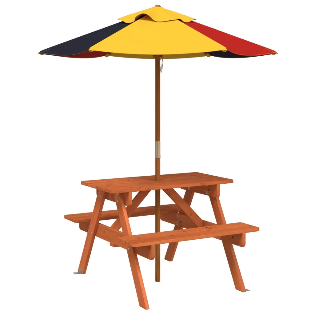 Tavolino da Giardino | Tavolo da Picnic per 4 Bambini con Ombrellone Legno di Abete