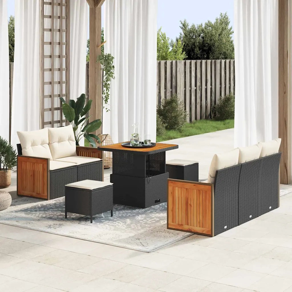 Set Divano da Giardino con cuscino 8 pcs Nero e Crema