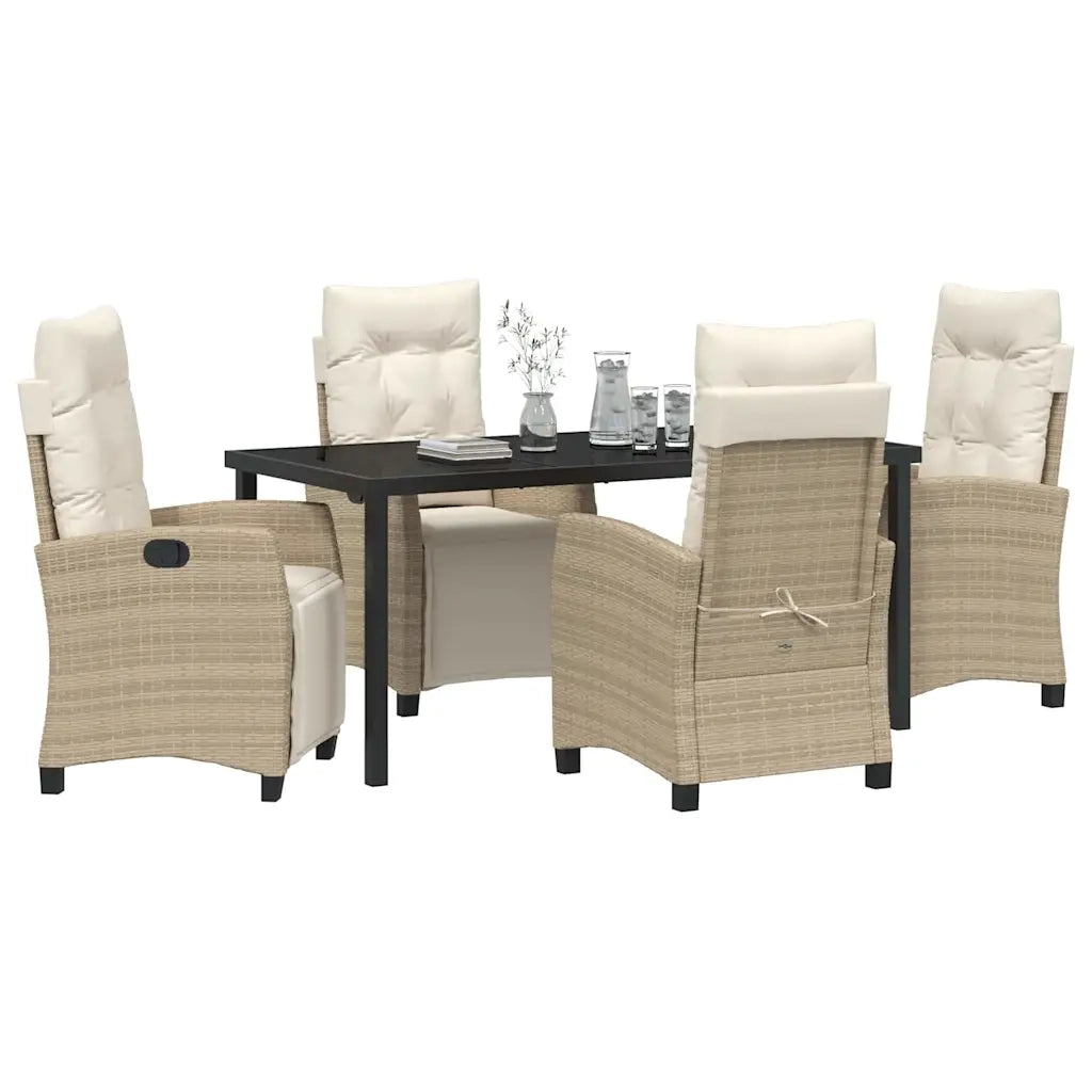Set da Pranzo per Giardino con cuscino 5 pcs Beige polyrattan
