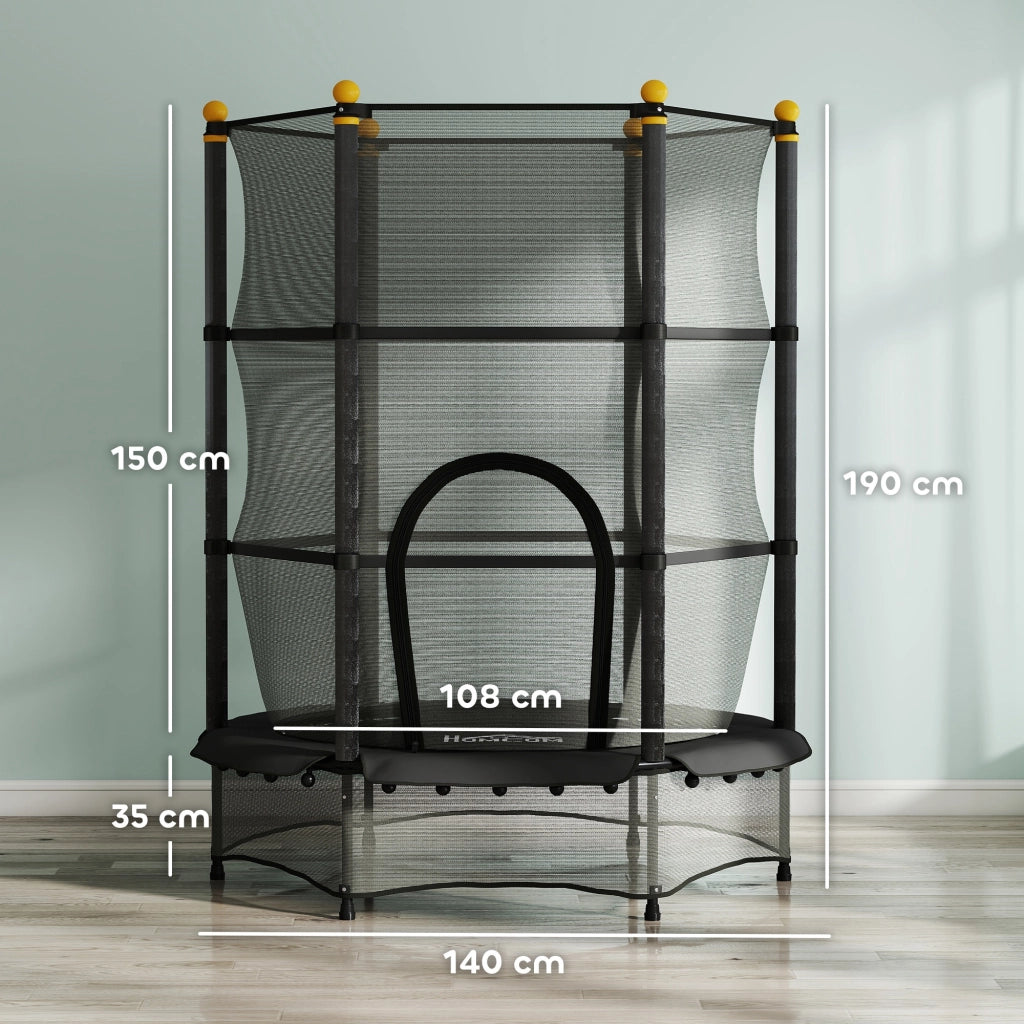 Trampolino per Bambini ¨C Xylo ¨C ?140 cm con rete di sicurezza, acciaio e plastica, portata 50 kg, nero