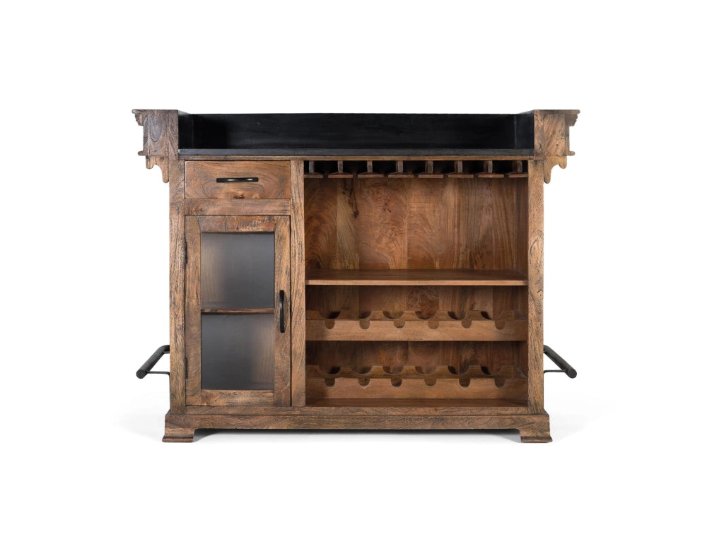Mobile bar marrone in legno di mango, granito e metallo 150 cm
