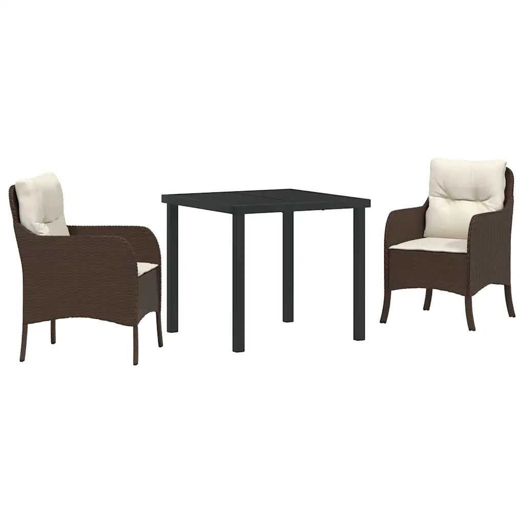 Set da Pranzo per Giardino con cuscino 3 pcs Marrone polyrattan