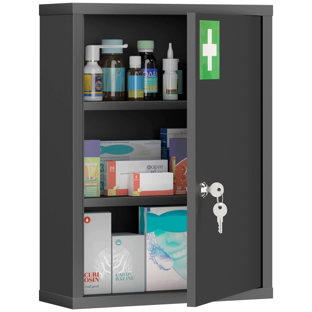 Armadietto farmacia da parete con serratura ¨C Xylo ¨C acciaio nero 40x15x53,5 cm