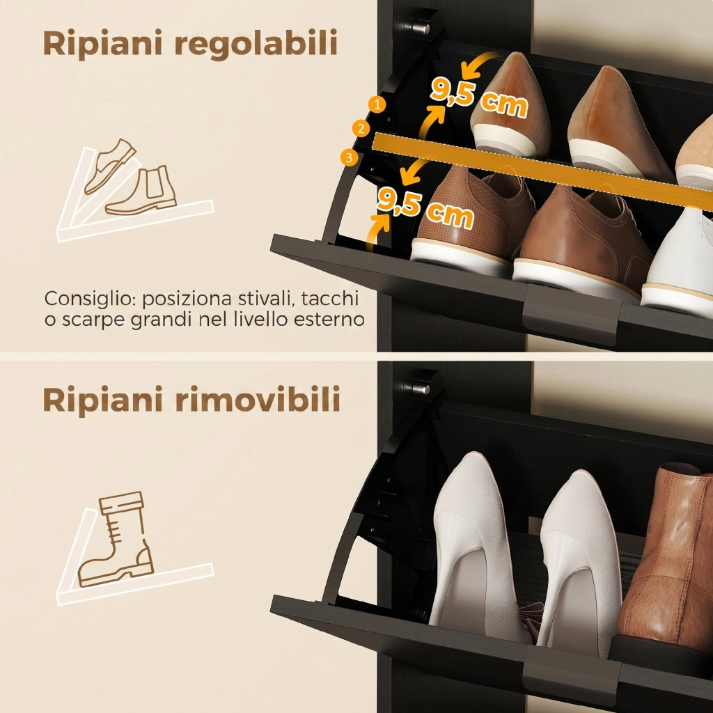 Scarpiera con Specchio e 4 Cassetti a Ribalta ¨C Zephmum ¨C Nero