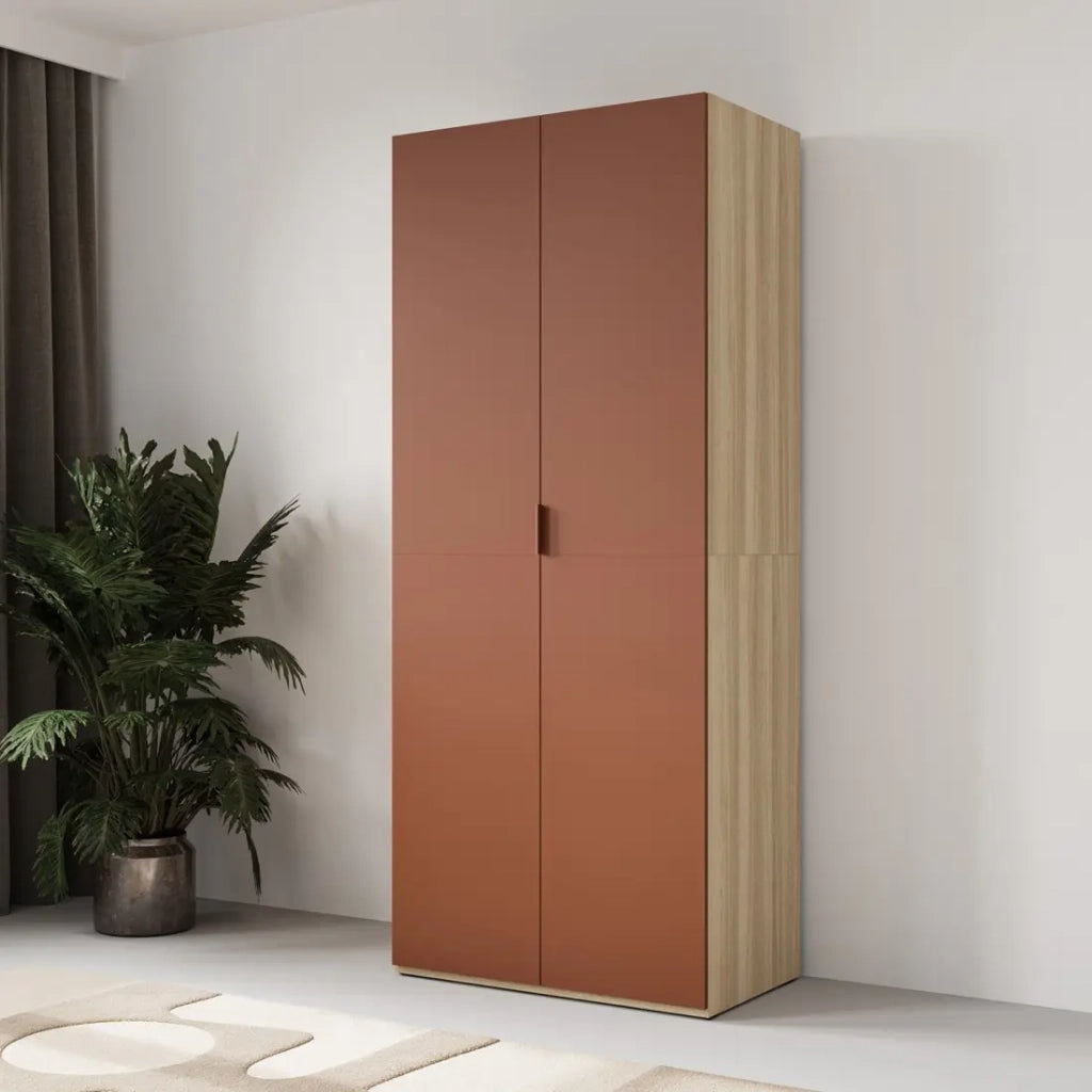 Armadio CALMIA terracotta e quercia chiara 90 cm con appendiabiti e scaffali