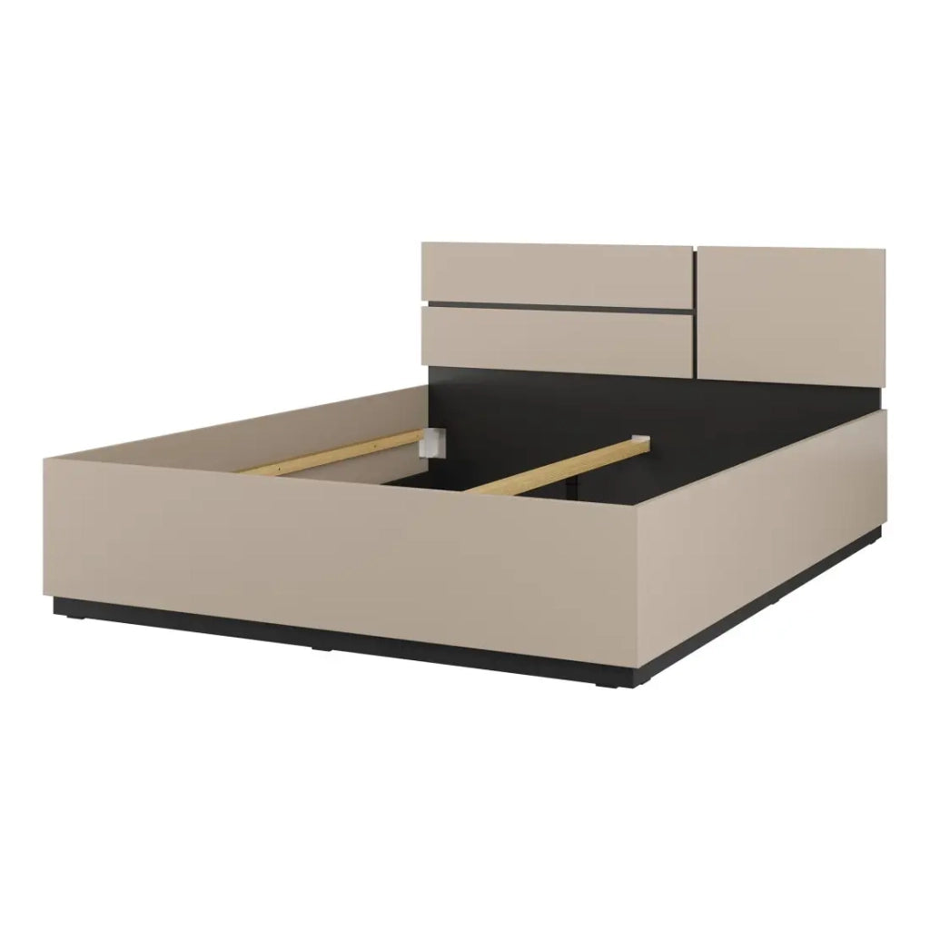 Camera completa HAVANA beige e nero – Letto 180x200, armadio 4 porte, comodini e cassettiera