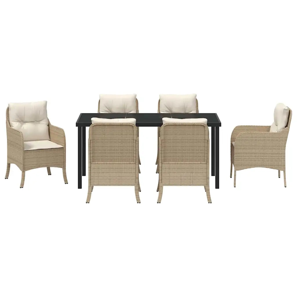 Set da Pranzo per Giardino con cuscino 7 pcs Beige polyrattan