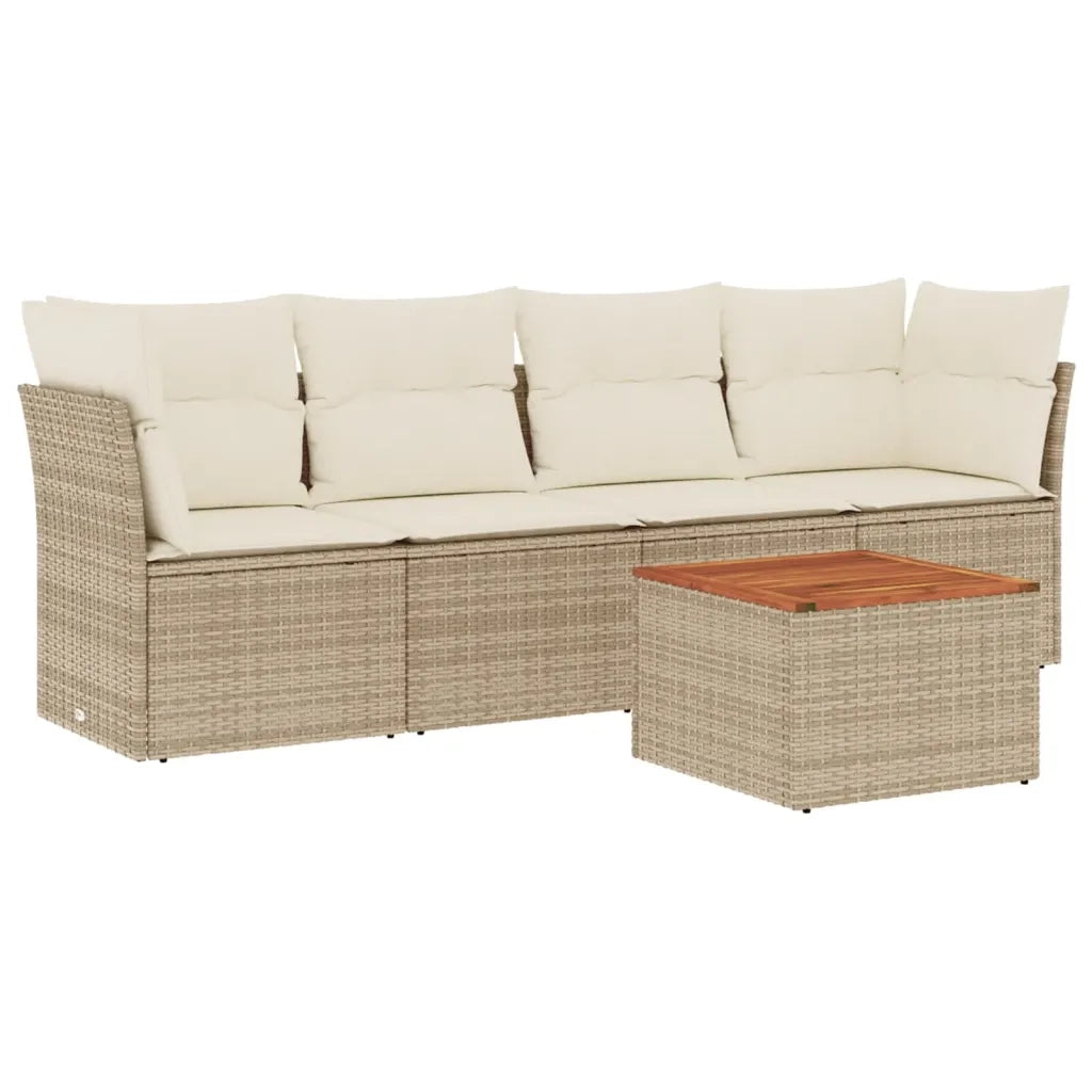 Set Divano da Giardino 5 pz con Cuscini Beige in Polyrattan