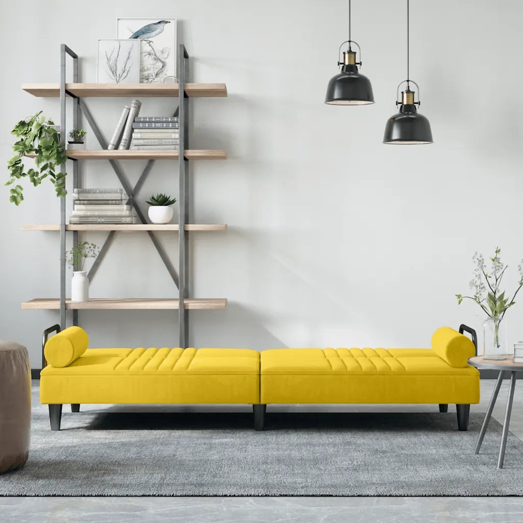 Divano Letto con Braccioli Giallo in Velluto 351899