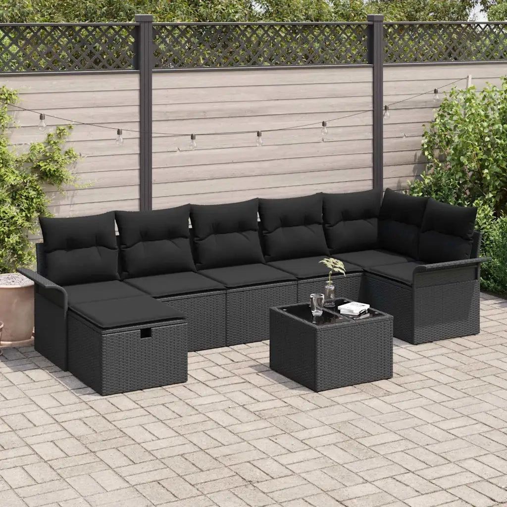 Set Divano da Giardino con cuscino 8 pcs Nero Poly Rattan 3360244