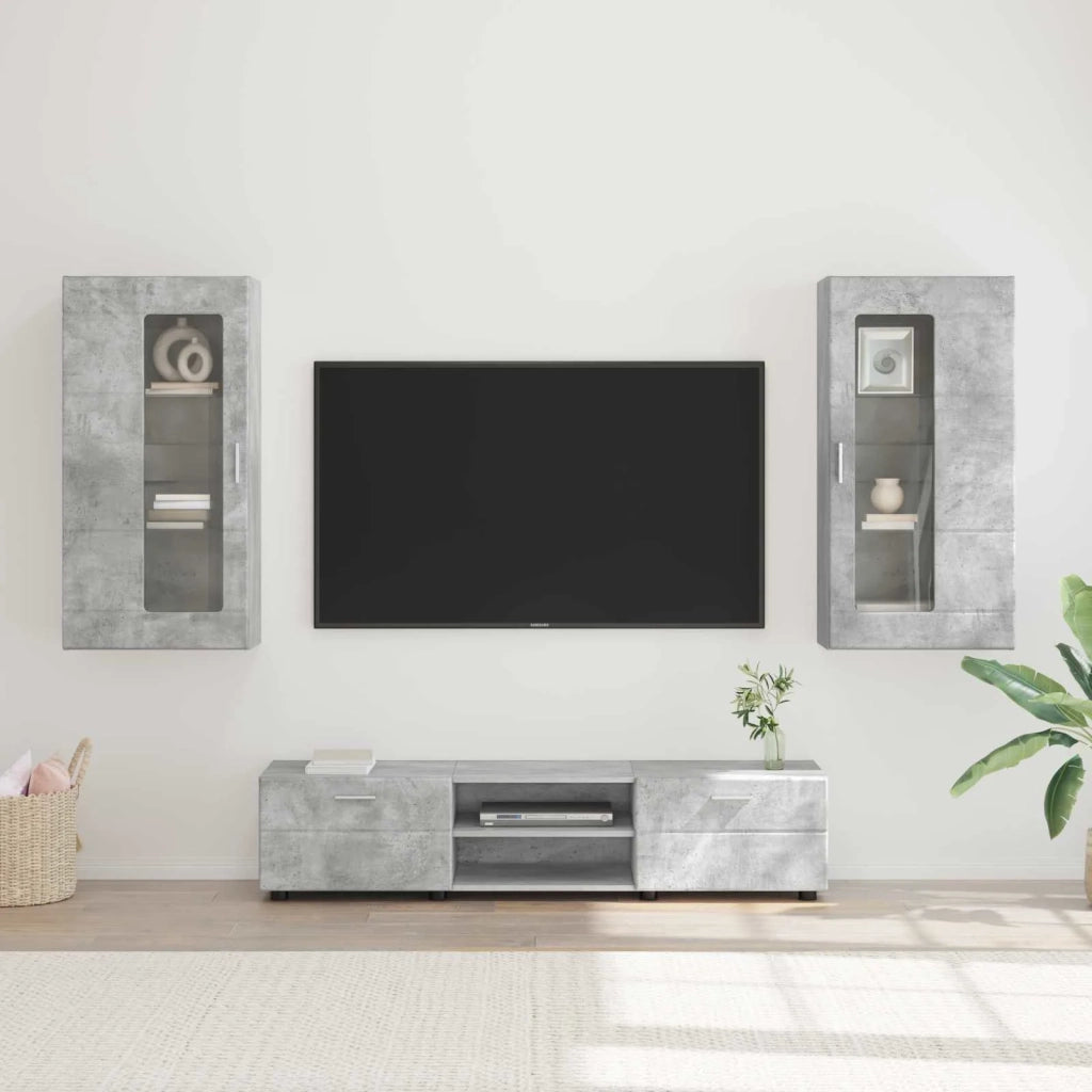 Set mobile TV FLORIN 3 pz | Armadietto TV | Mobile Porta TV Grigio cemento Legno multistrato