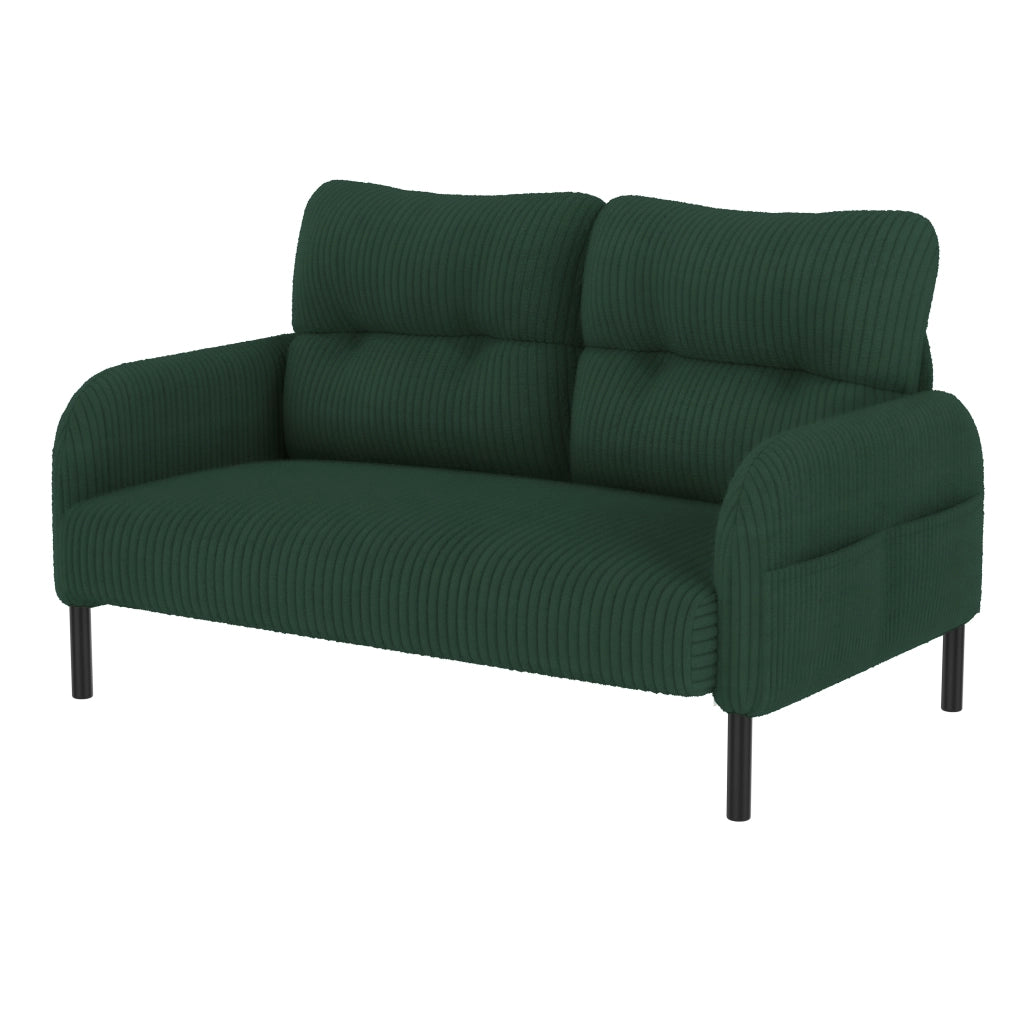 DIVANO Set da 3 pezzi 2 posti, poltrona e pouf in cord verde smeraldo