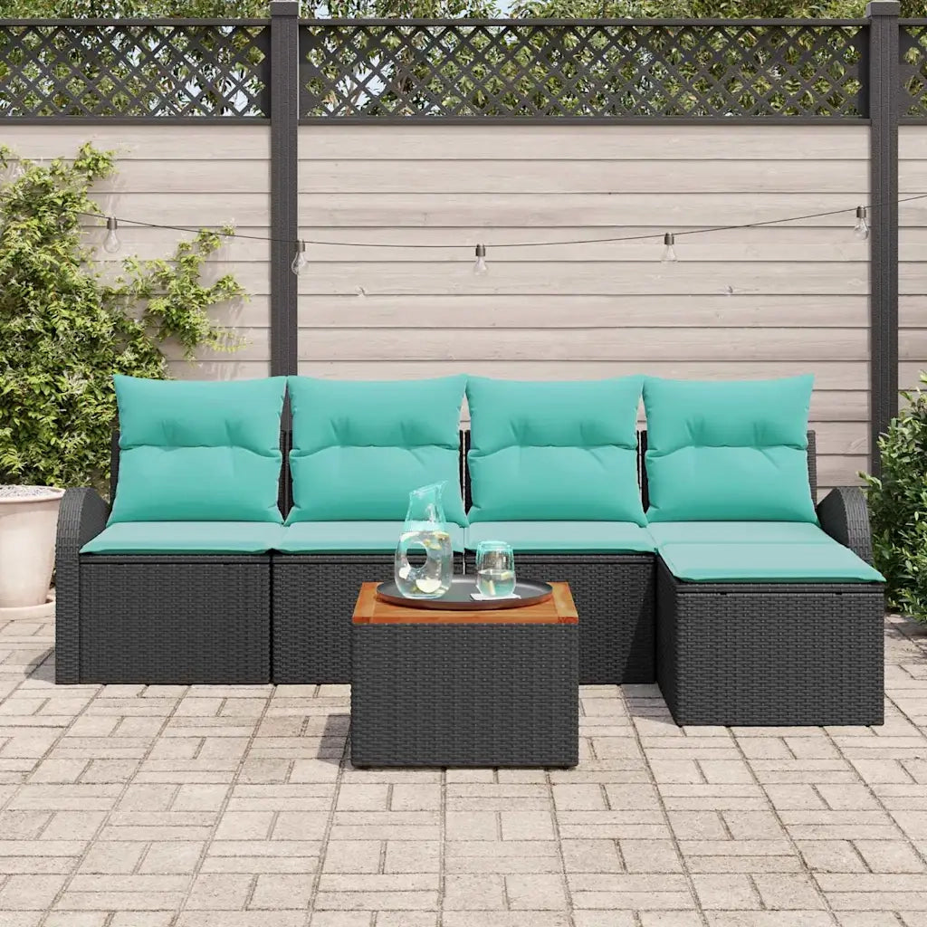 Set Divano da Giardino 6 pcs Nero e Turchese polyrattan 3356240