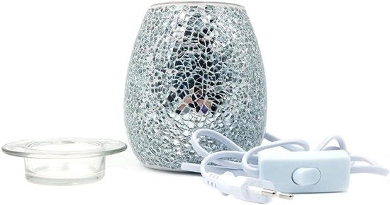 Candelaio in vetro a mosaico argentato per oli essenziali e cera fusa - Prodotto artigianale con design a cera fusa e smaltatrice per candele