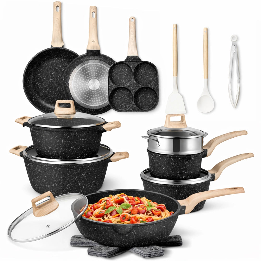 Batteria Pentole e Padelle 21 Pezzi in Alluminio Pressofuso Antiaderente Nero