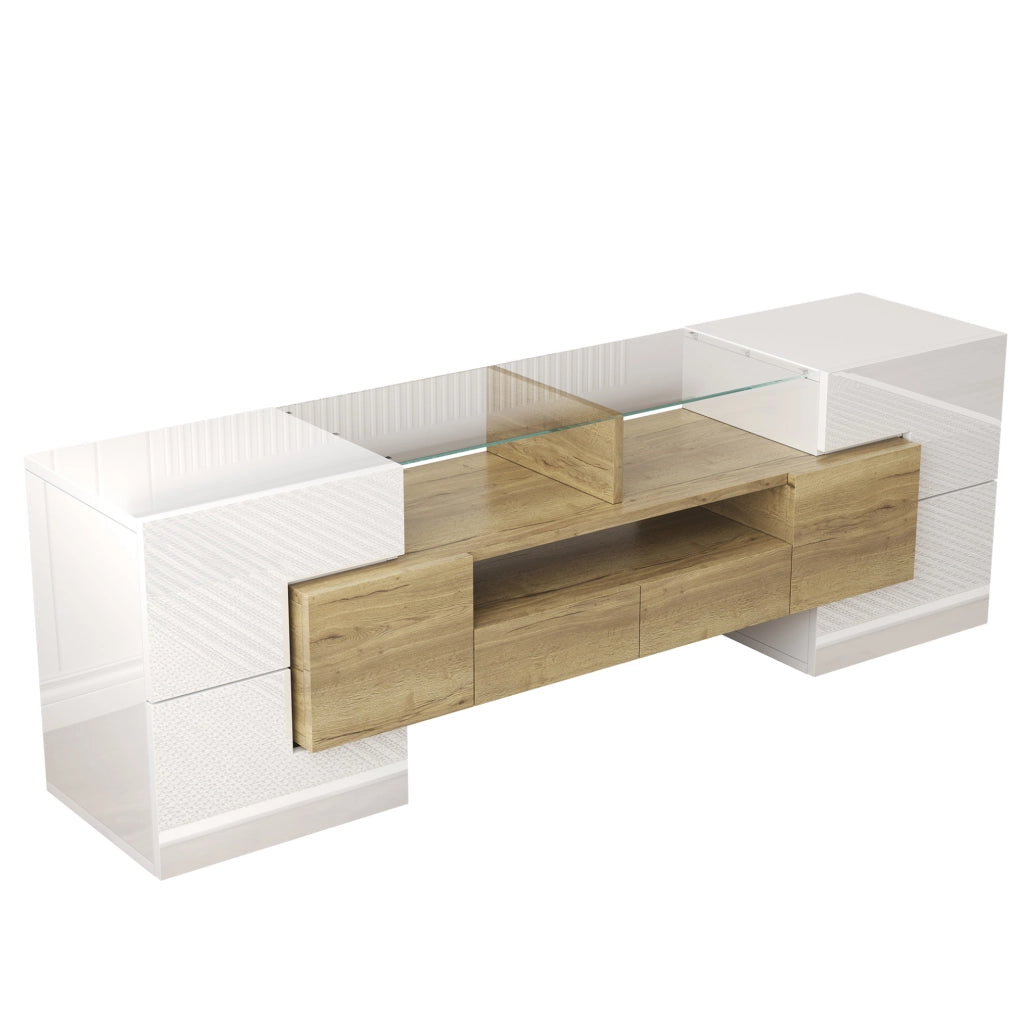 Mobile TV con LED multicolore, 145 cm, bianco e oro