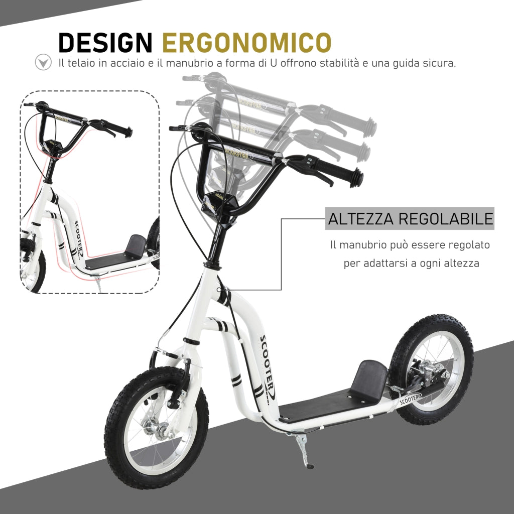 Monopattino per Bambini ¨C Xylo ¨C Manubrio Regolabile 85-95cm, Ruote Grandi, 2 Freni, Telaio Metallo, 5+ Anni, Max 100kg, Bianco