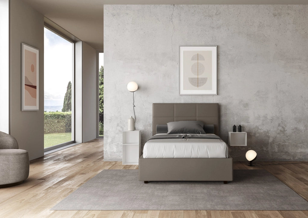 Letto Matrimoniale Francese 140x210 cm con Rete e Contenitore Mika Cappuccino