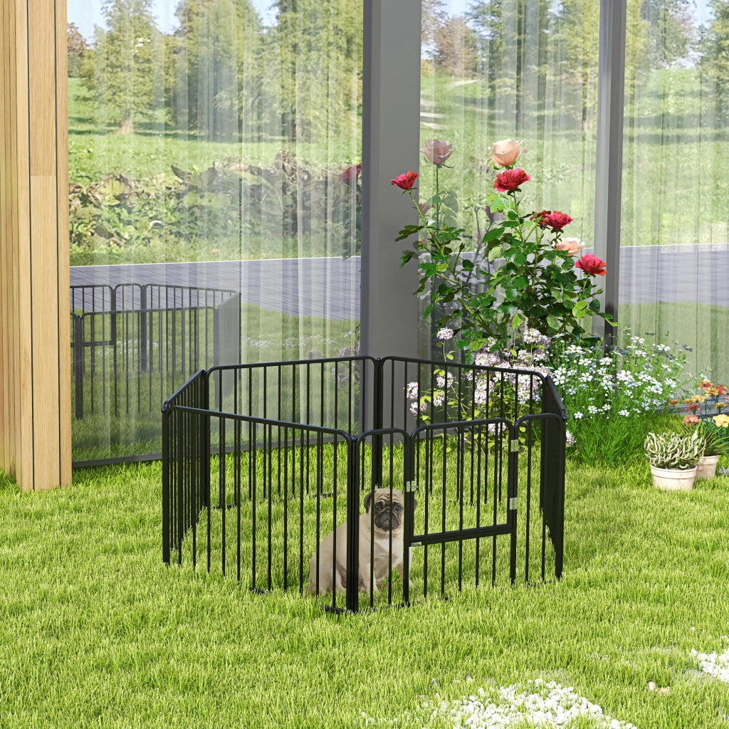 Recinto per Cani 6 Pannelli ¨C Minimal ¨C Acciaio 164x83x60 Nero