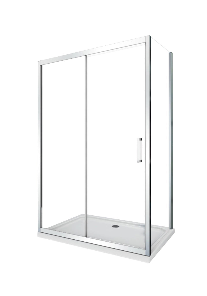 Box doccia angolare parete fissa e ANTA FISSA + PORTA scorrevole vetro 6 mm MISURA 77,5-80 ANTA FISSA + PORTA 135-140