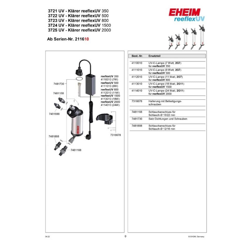 Eheim Reeflex UV - sterilizzatore con scocca in alluminio per acquari Modello: 500