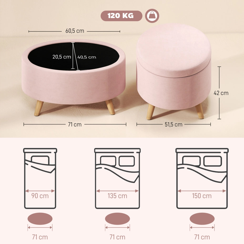 Poltrona Puff con Cassetto ¨C zephmum ¨C Velluto Rosa 71x51.5x42 cm