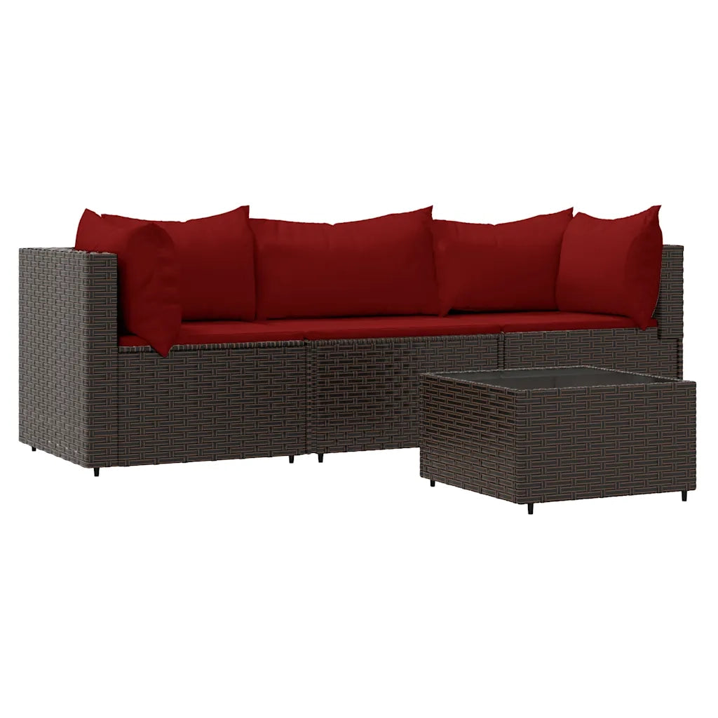 Set Mobili da Giardino 4 pz con Cuscini in Polyrattan Marrone 319815