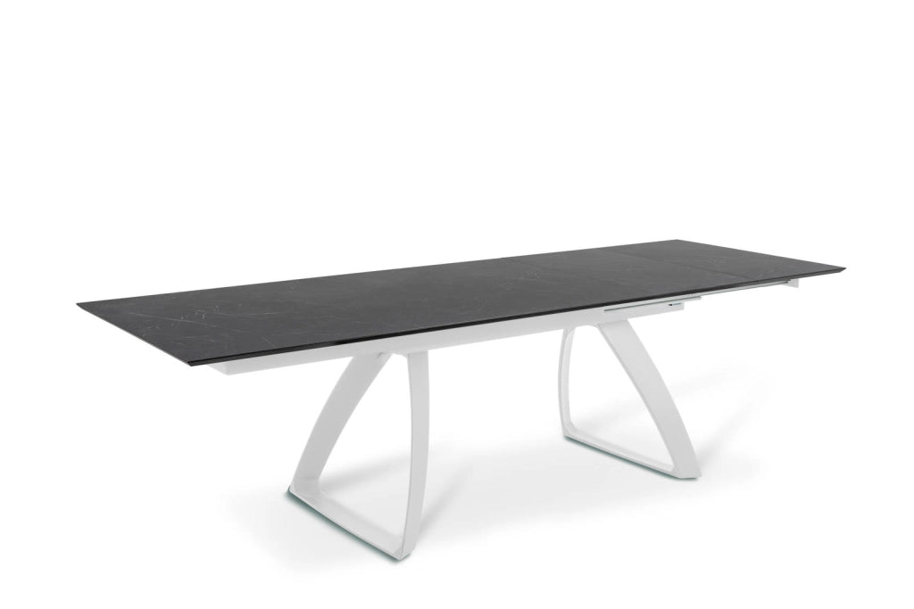 Tavolo Allungabile Barret 170/270x90 cm in HPL su MDF, Struttura con Gambe in Alluminio Bianco e Top Nero - Arredo Moderno