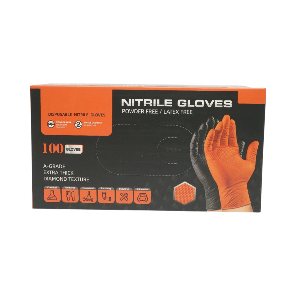Guanti in nitrile neri senza polvere con texture a diamante, taglia M, 100 pezzi/scatola