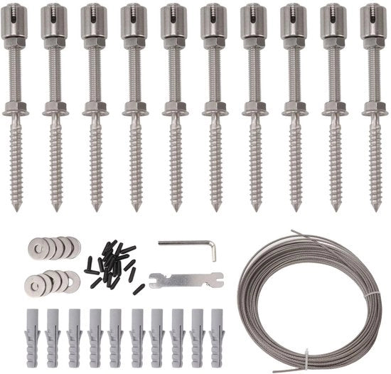 Sostegno per piante in acciaio inox con design flessibile - Montaggio su parete - Incluso materiale di fissaggio - 12 m di filo di acciaio - Sostegno per piante