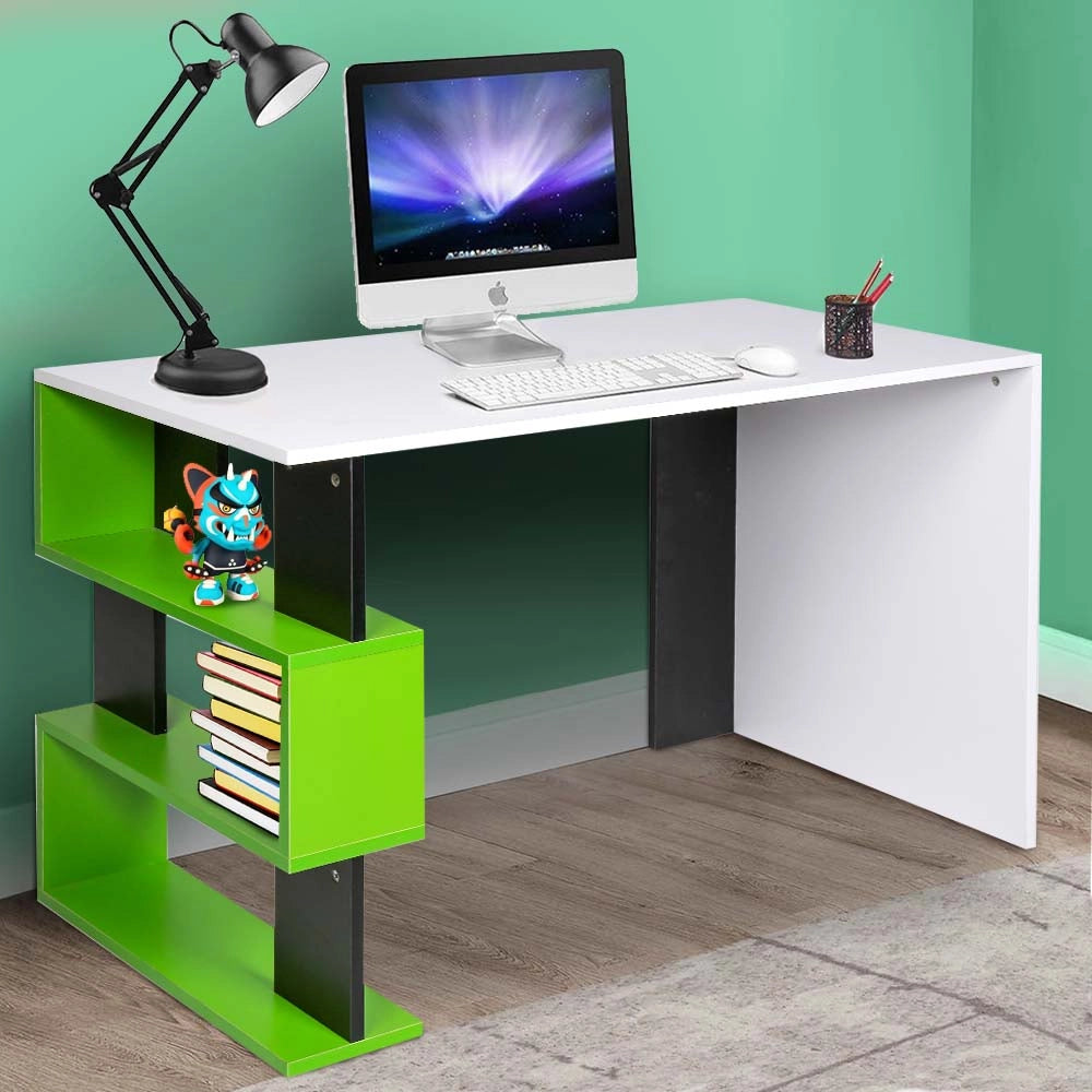 Scrivania Libreria 3 Ripiani Tavolo Porta Pc Computer Legno Casa Ufficio Verde