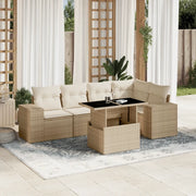 Set Divano da Giardino 6 pz con Cuscini Beige in Polyrattan