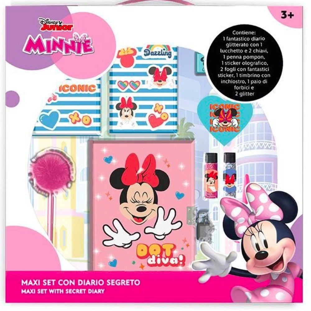 Trade Shop - Maxi Set Diario Segreto Glitterato Minnie Disney Penna Accessori Gioco Bambina -