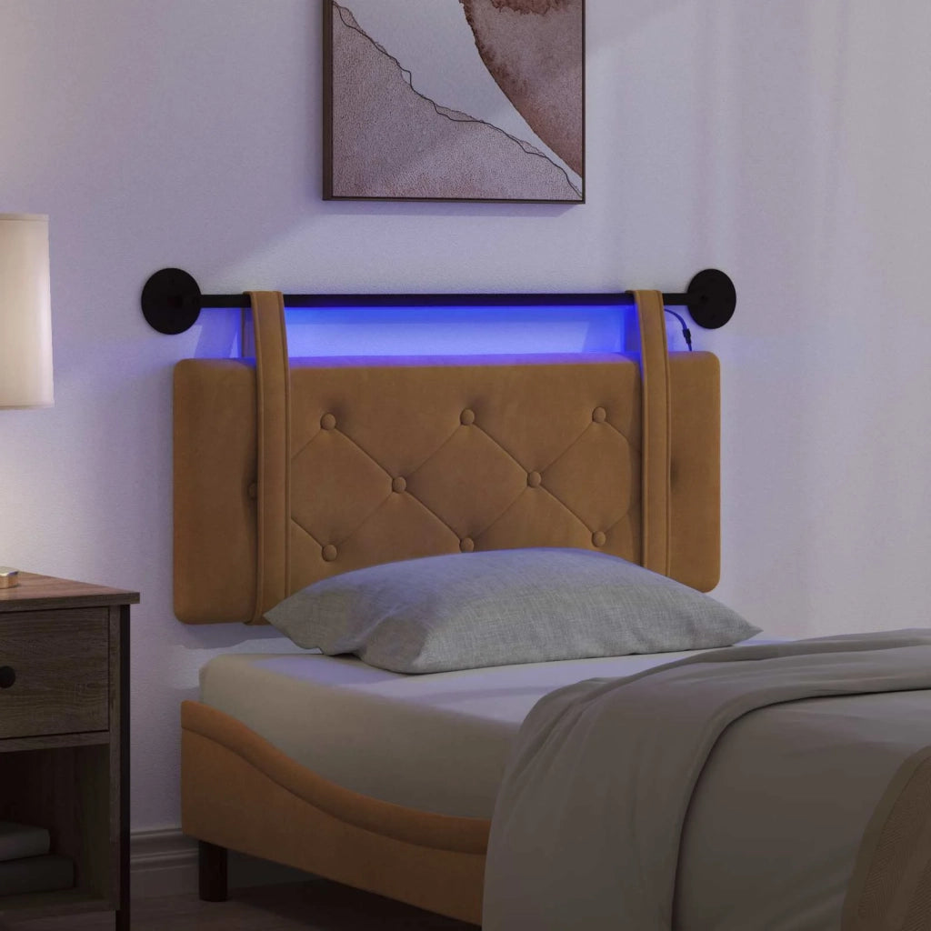 Testiera sospesa Con luce LED Marrone Velluto 3424118